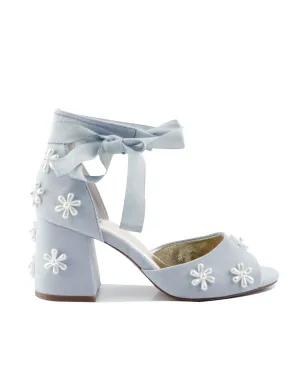 Elegant Blue Pearl Flower Low Heel Bridal Shoes - MELODY Collection