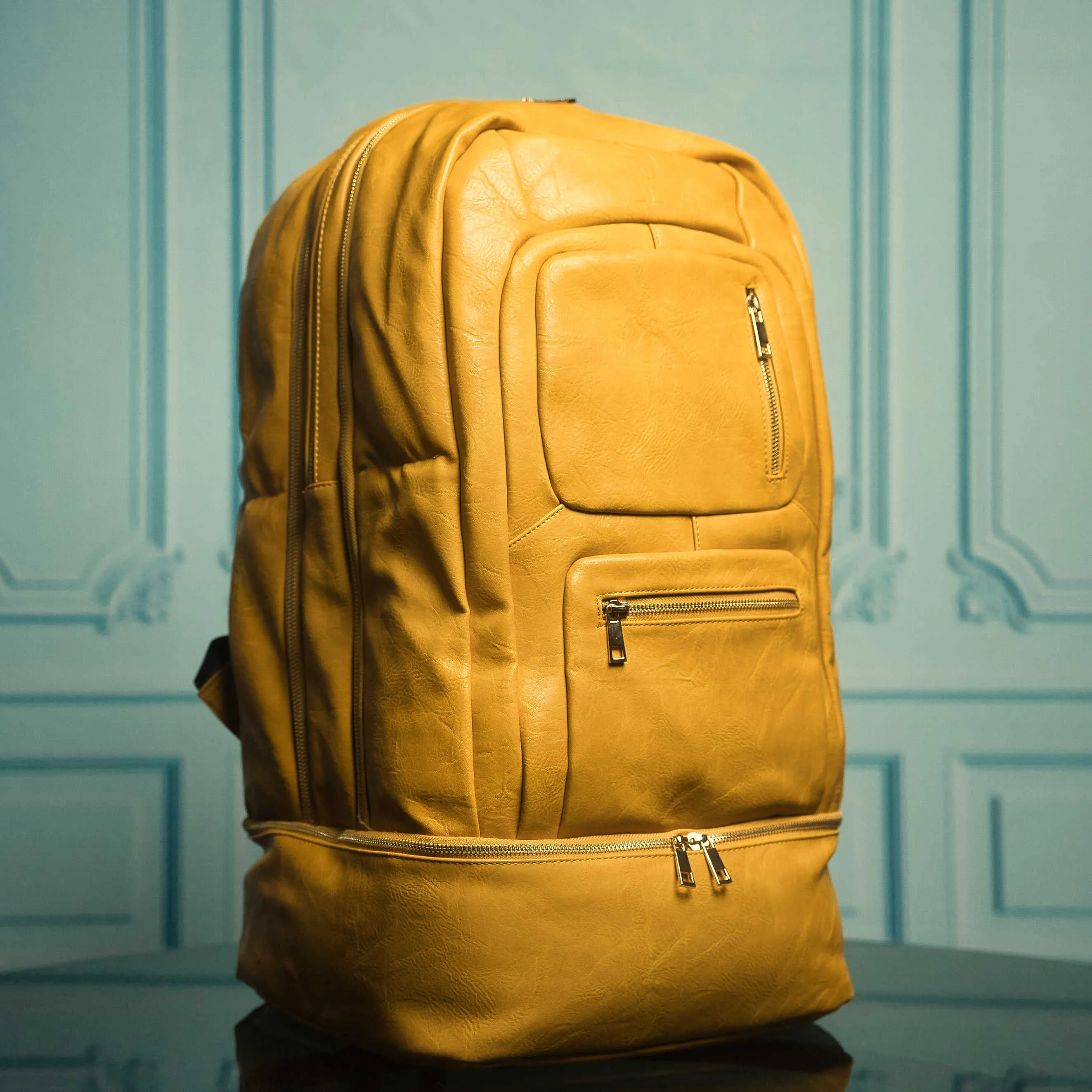 Yellow Leather Luxury Carry-On Backpack (Patented Signature Design)